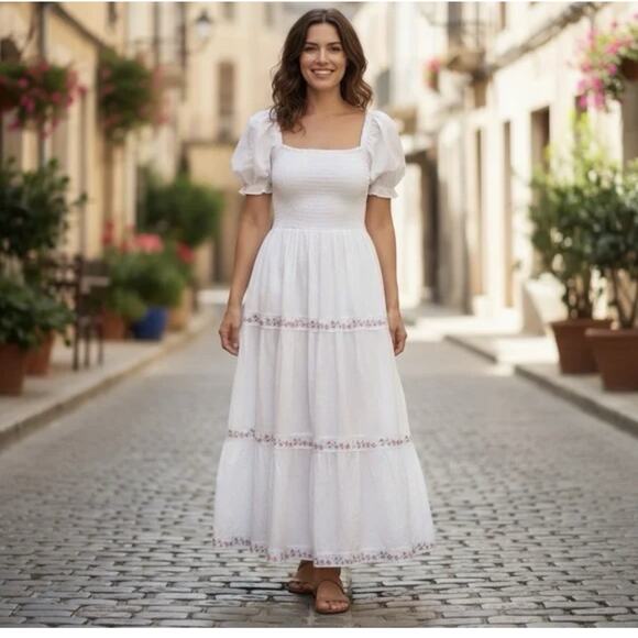 Rachel Zoe Mommy SZ 12 And Me SZ 8 White Smocked Tiered Maxi Dress - Picture 2 of 16